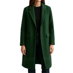 Zara green wool blend peacoat long blazer jacket